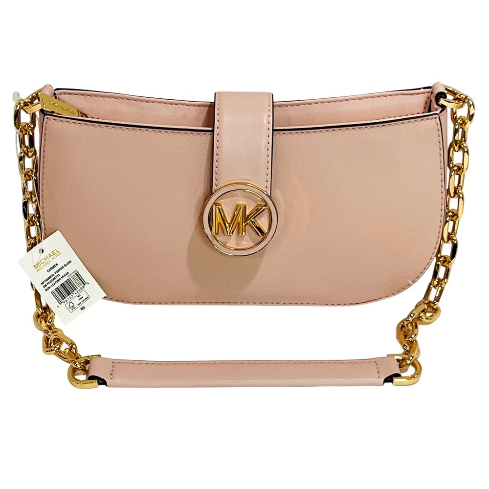 Michael Kors Carmen pouchette powder blush pink small vegan shoulder bag purse - Picture 1 of 15